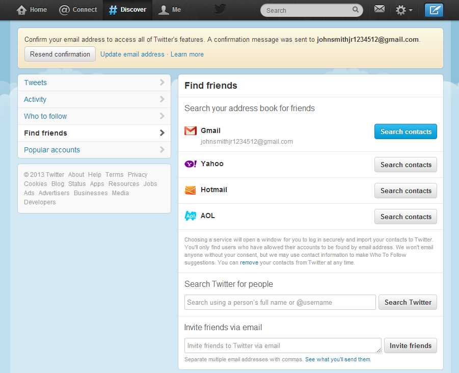 Twitter Find friends