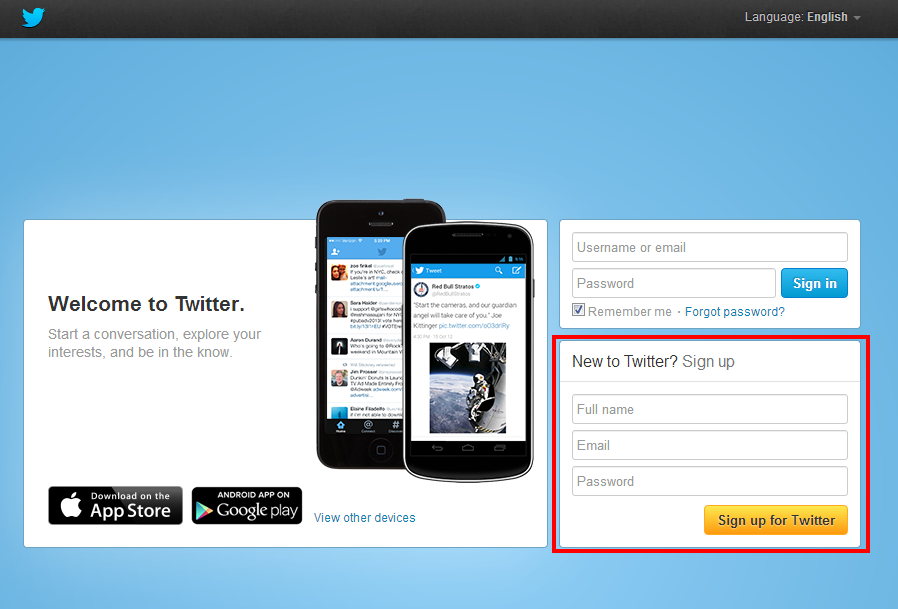 Twitter signup