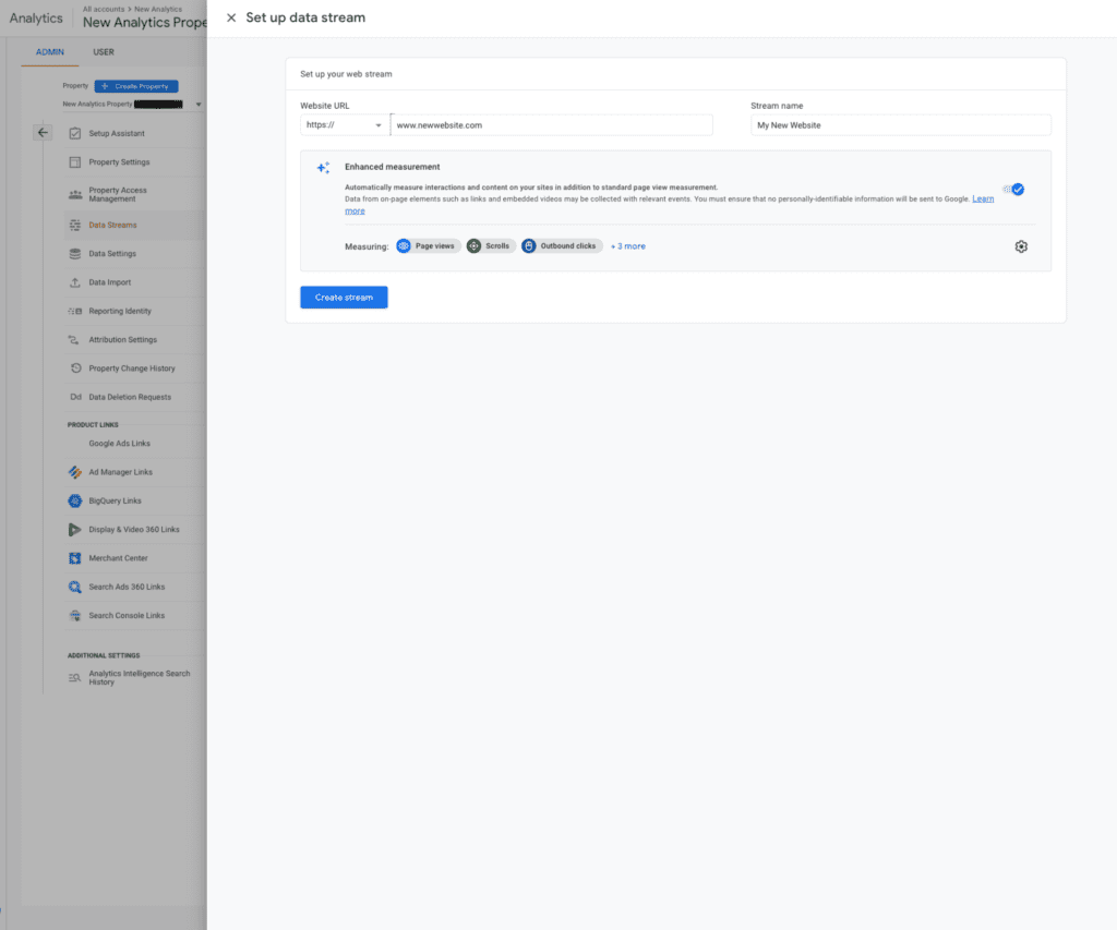 How To Add A Data Stream Step 3 With Website Address And Stream Name